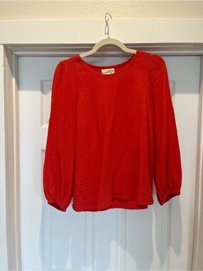 Universal Thread Red Textured Puff-Sleeve Blouse
